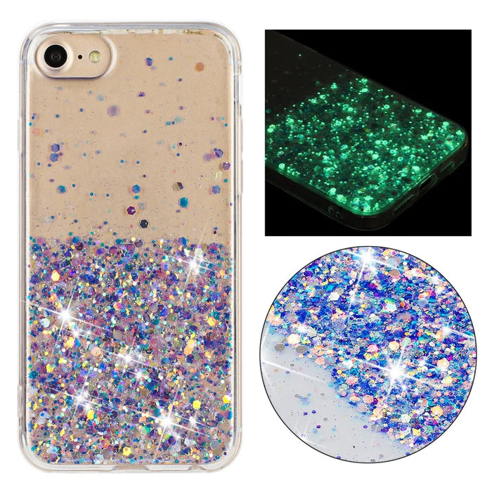 For iPhone 6 / 7 / 8 / SE (2022) / SE (2020) / SE (1st Generation) Cases Anti-Scratch Epoxy Luminous TPU Phone Shell - Purple - 1
