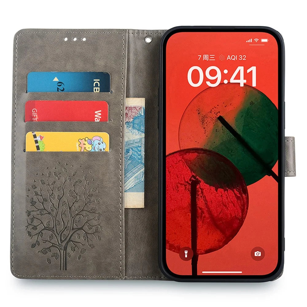 For Samsung Galaxy M15 5G Leather Case with 3 Card Slots Tree Pattern Phone Cover - Purple - 2