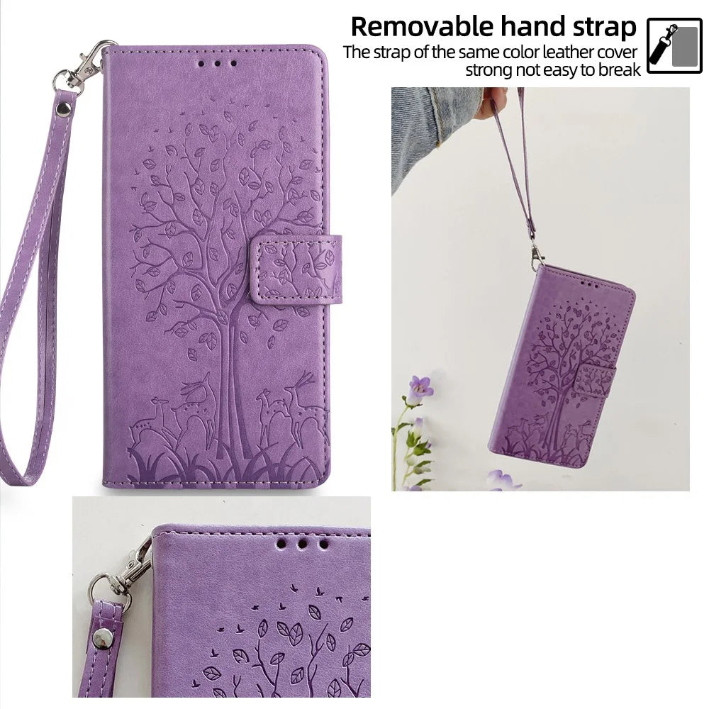For Samsung Galaxy M15 5G Leather Case with 3 Card Slots Tree Pattern Phone Cover - Purple - 4