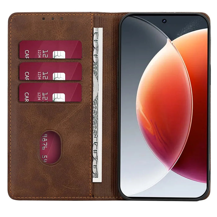 For TECNO Spark 20 Pro+ Case Calf Texture Leather Wallet Cover Magnetic Closing - Brown - 2