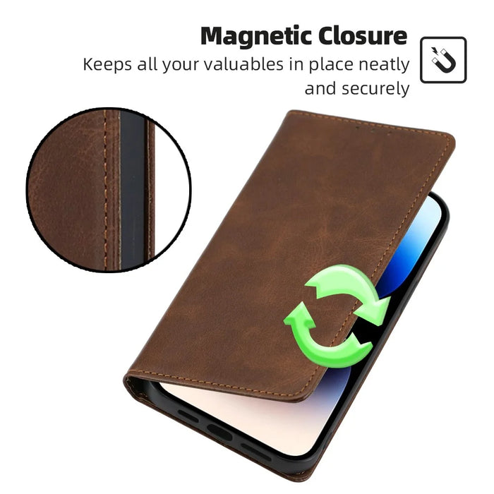 For TECNO Spark 20 Pro+ Case Calf Texture Leather Wallet Cover Magnetic Closing - Brown - 4