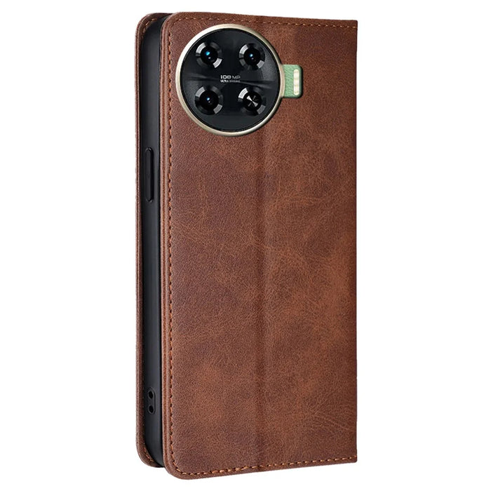 For TECNO Spark 20 Pro+ Case Calf Texture Leather Wallet Cover Magnetic Closing - Brown - 6