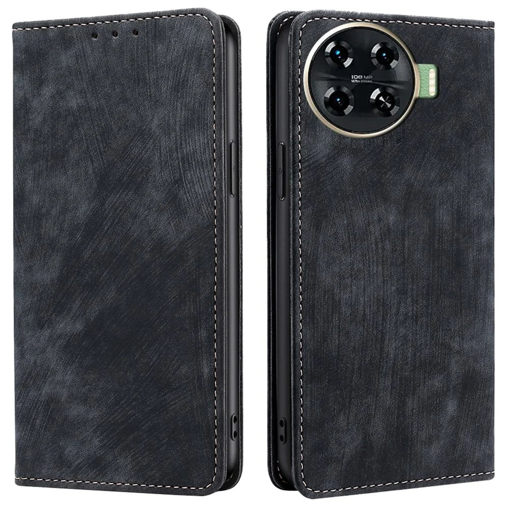 For TECNO Spark 20 Pro+ Case Anti-Scratch PU Leather Shell RFID Blocking Wallet Cell Phone Cover - Black - 1