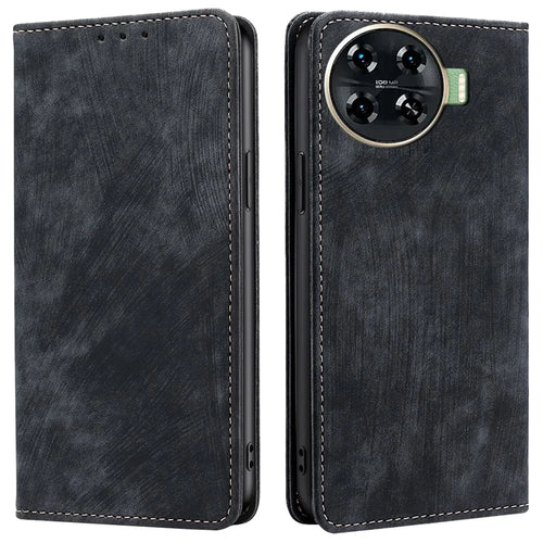 For TECNO Spark 20 Pro+ Case Anti-Scratch PU Leather Shell RFID Blocking Wallet Cell Phone Cover - Black - 1