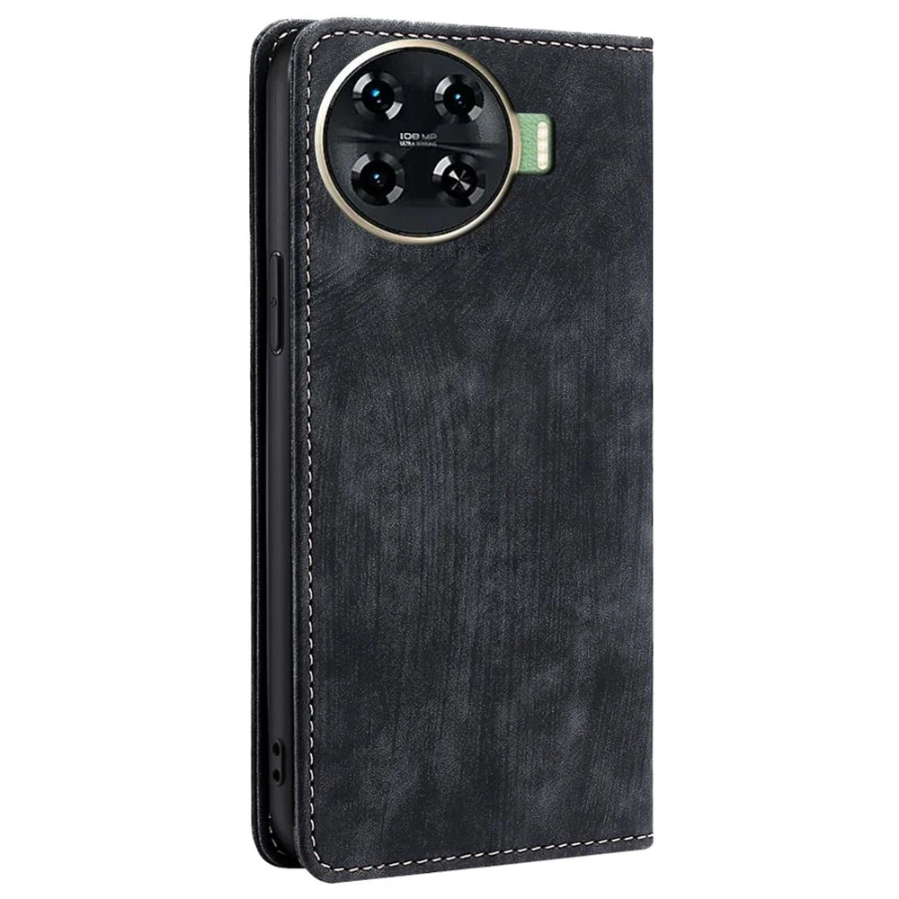 For TECNO Spark 20 Pro+ Case Anti-Scratch PU Leather Shell RFID Blocking Wallet Cell Phone Cover - Black - 7