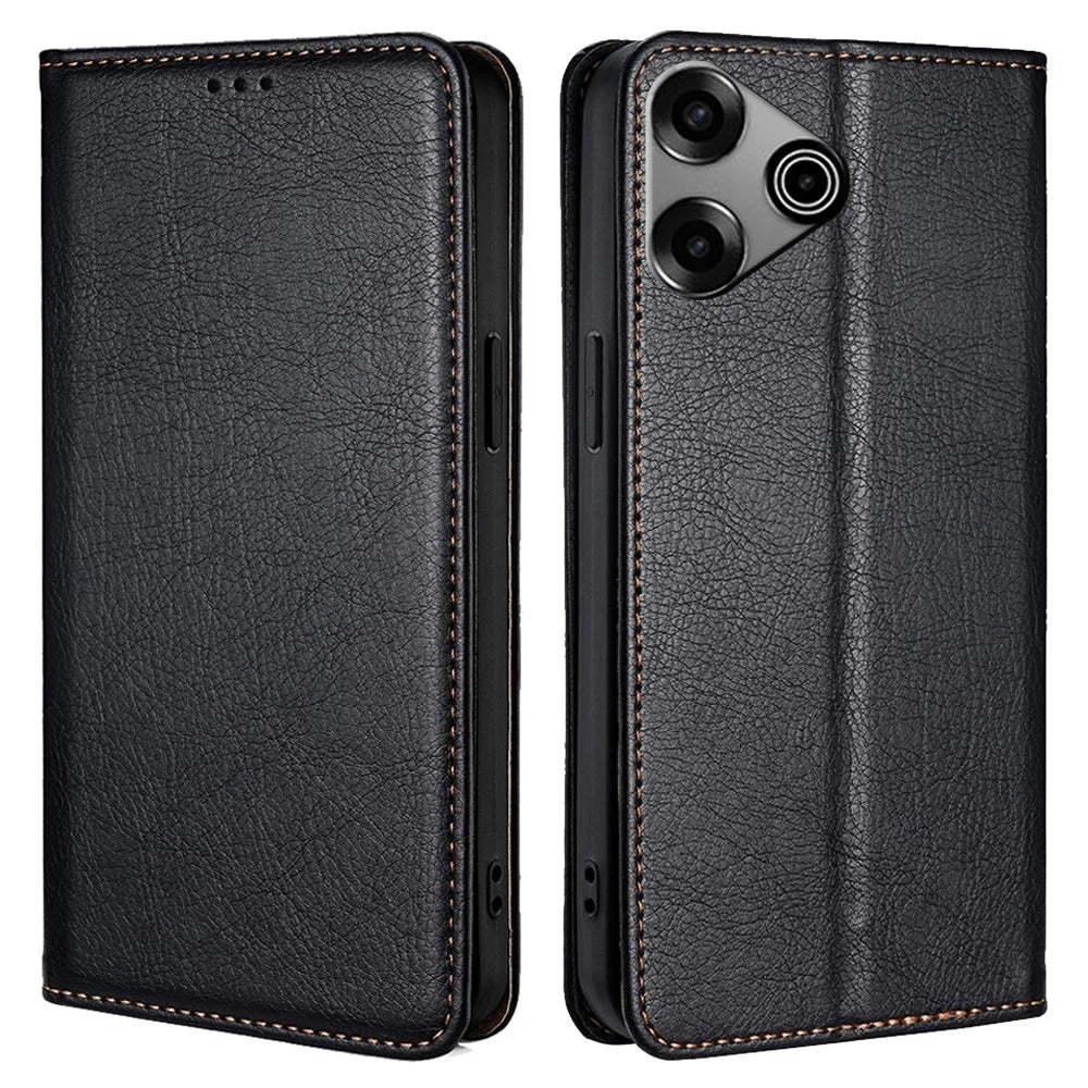 For TECNO Pova 6 Pro 5G Anti-Scratch Case Wallet PU Leather Magnetic Cell Phone Cover - Black - 1