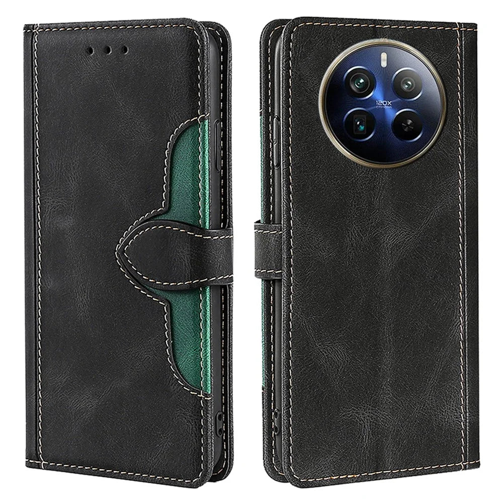 For Realme 12 Pro 5G / 12 Pro+ 5G Case Skin-touch Leather Phone Cover with Wallet Stand - Black - 1