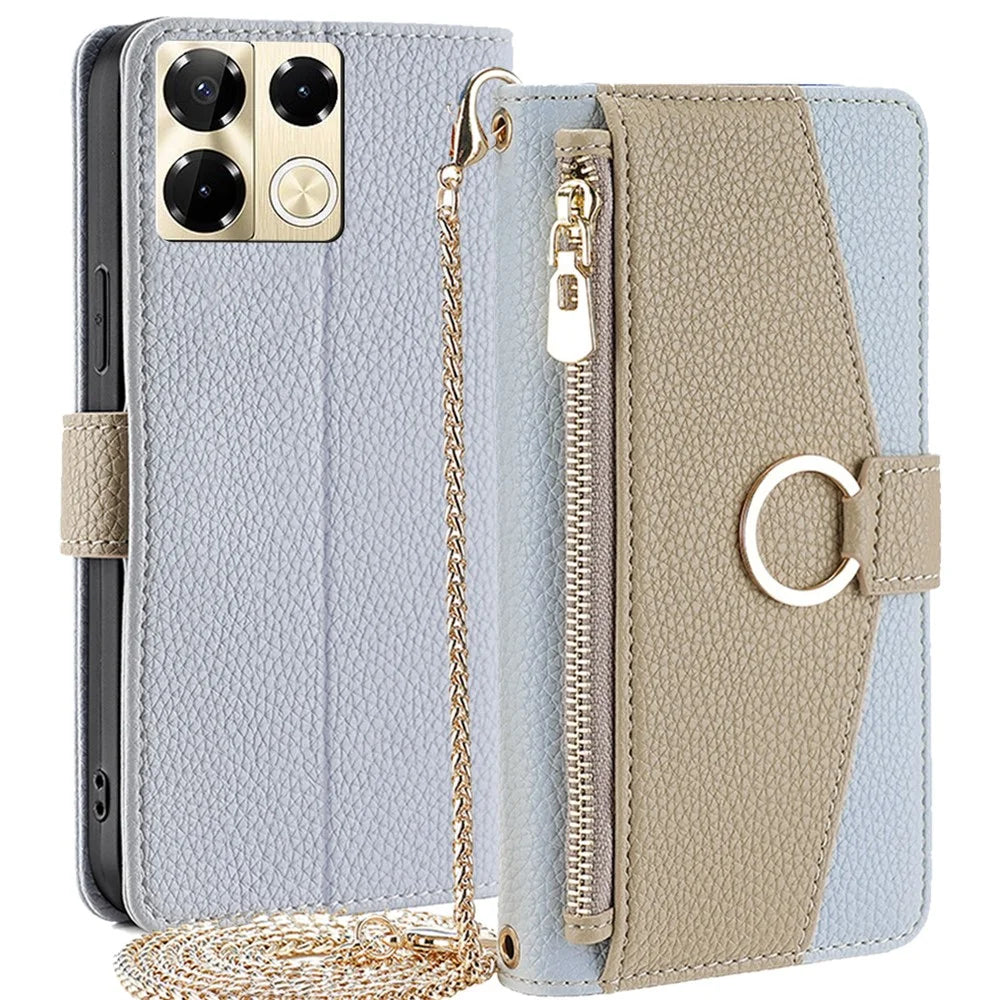 For Infinix Note 40 Pro 5G Case PU Leather Zipper Wallet Crossbody Phone Cover - Blue - 1