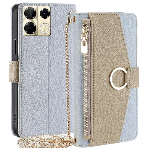For Infinix Note 40 Pro 5G Case PU Leather Zipper Wallet Crossbody Phone Cover - Blue - 1