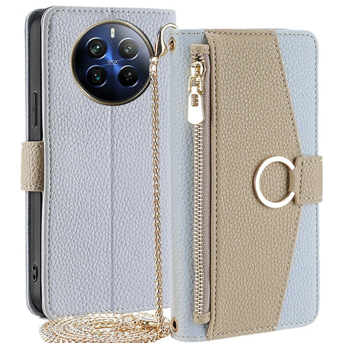 For Realme 12 Pro 5G / 12 Pro+ 5G Case with Lanyard Wallet Zipper Leather Phone Cover - Blue - 1