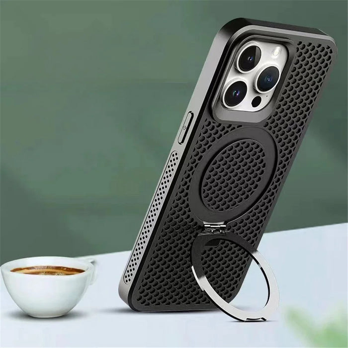 For iPhone 12 Pro Max Case PC+TPU Phone Cover Cooling Kickstand Compatible with MagSafe - Black - 3