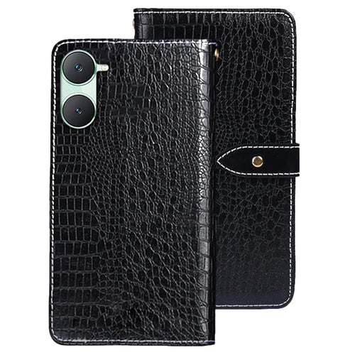 IDEWEI For vivo Y03 Wallet Cover Crocodile Texture PU Leather Phone Case Supplier - Black - 1