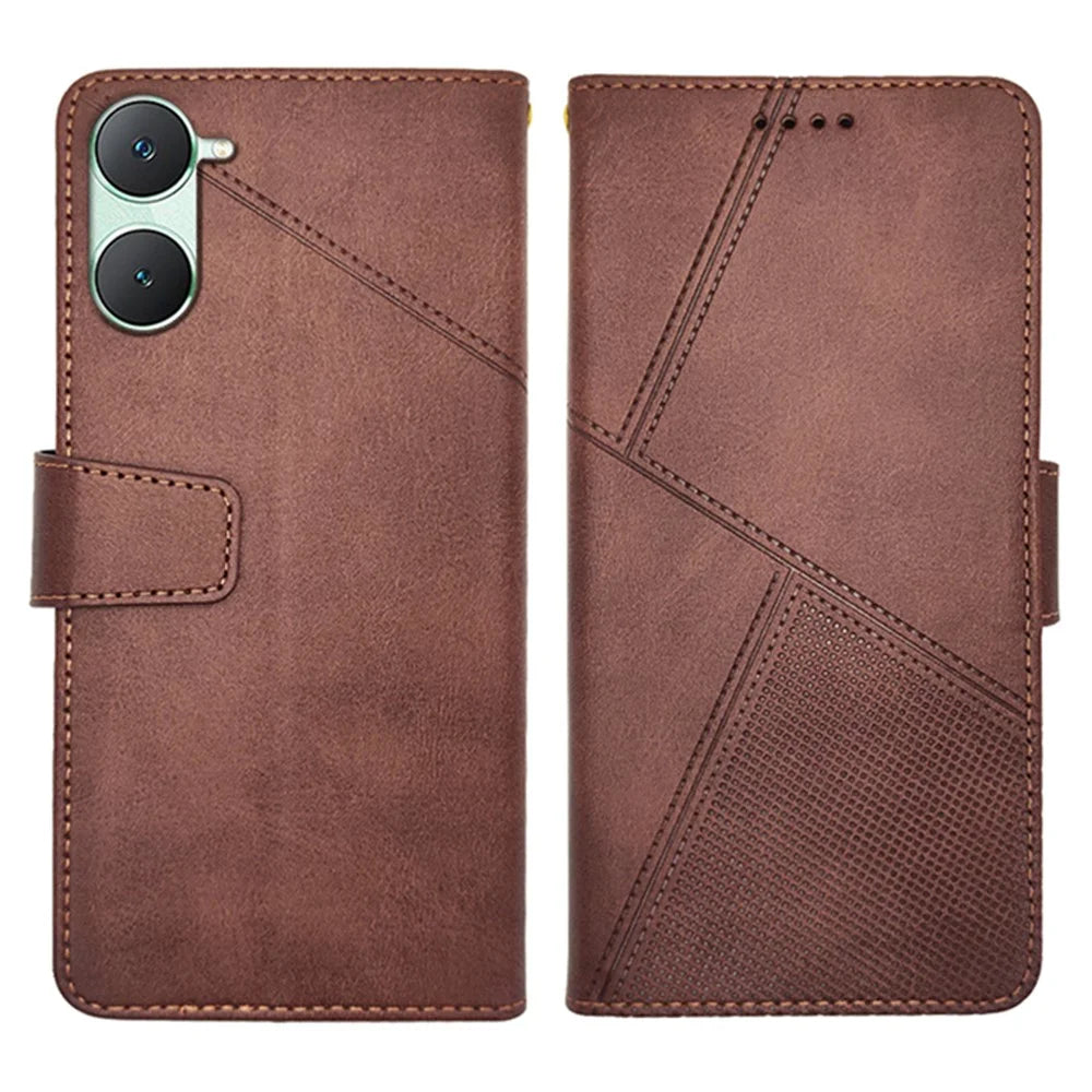 IDEWEI For vivo Y03 Leather Case Calf Texture Wallet Phone Cover Mobile Accessories   - Brown - 1