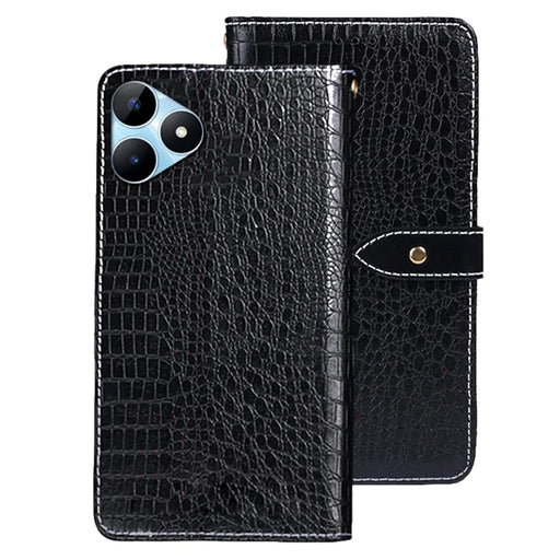 IDEWEI For Realme Note 50 4G Case Crocodile Texture PU Leather Phone Cover Horizontal Viewing Stand - Black - 1
