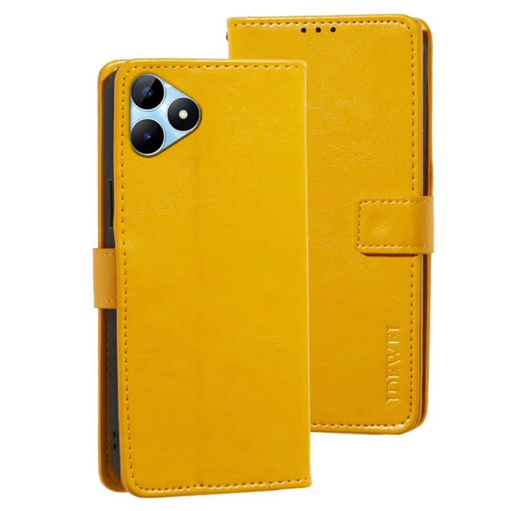 IDEWEI For Realme Note 50 4G Case Crazy Horse PU Leather Wallet Anti-scratch Phone Cover - Yellow - 1