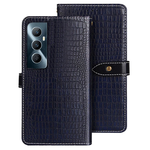 IDEWEI For Realme C65 4G Viewing Stand Case Crocodile Texture PU Leather Phone Cover - Blue - 1