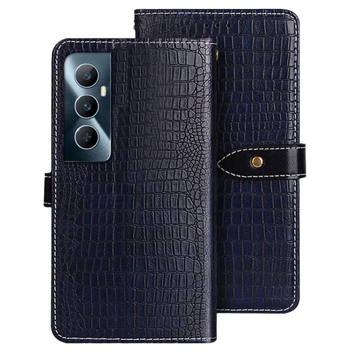 IDEWEI For Realme C65 4G Viewing Stand Case Crocodile Texture PU Leather Phone Cover - Blue - 1