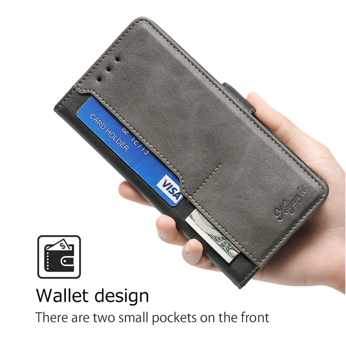 For Realme 12 5G   Phone Cover Splicing Color Leather Wallet Phone Cover - Black+Grey - 5