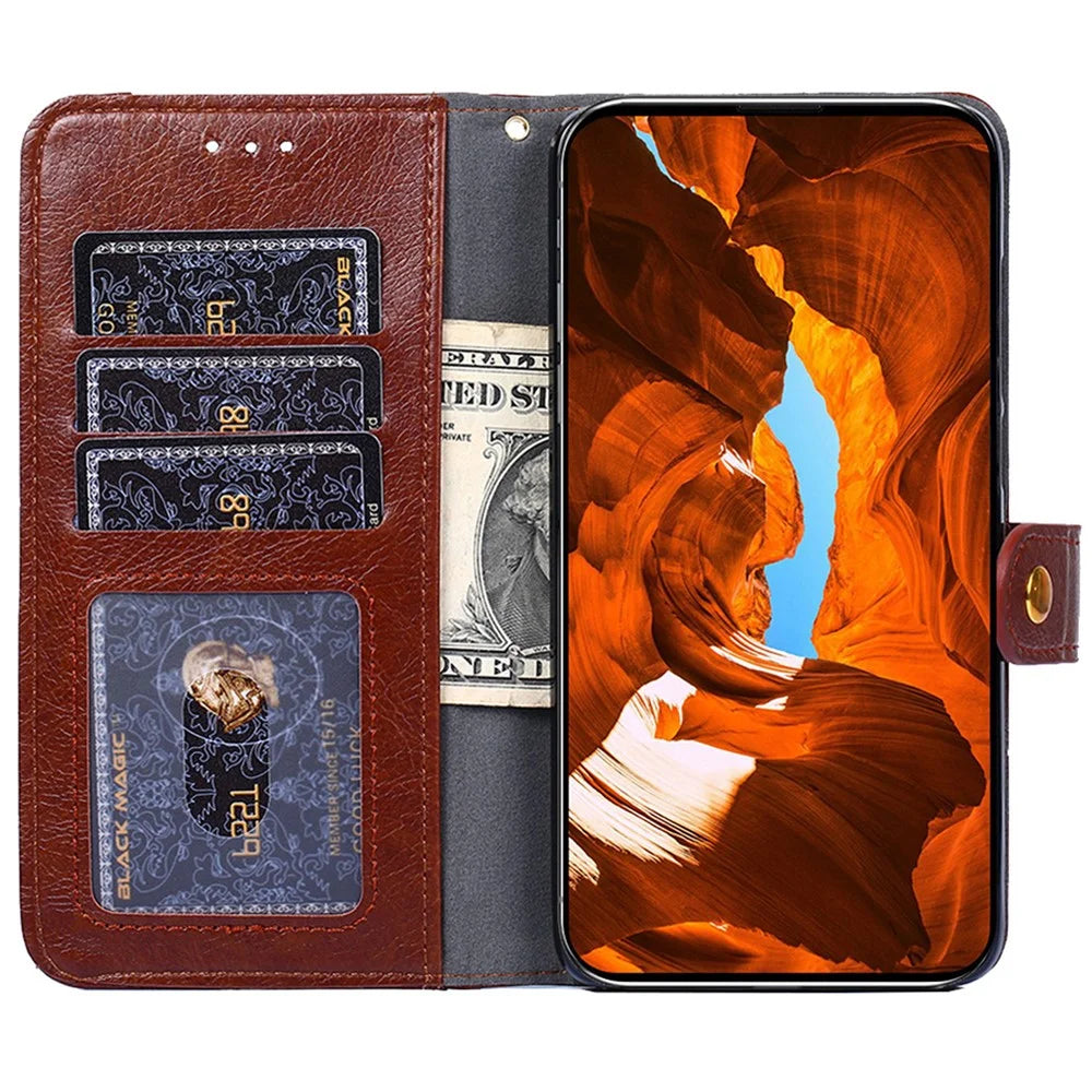 For Realme 12 4G / 12+ 5G Zipper Wallet Case Full Protection Flip Leather Phone Cover - Brown - 2