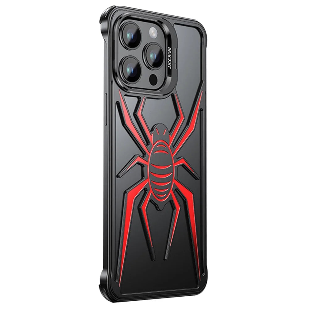 For iPhone 14 Pro Max Spider Design Airbag Case Hollow Out Aluminum Alloy Phone Cover - Red - 1