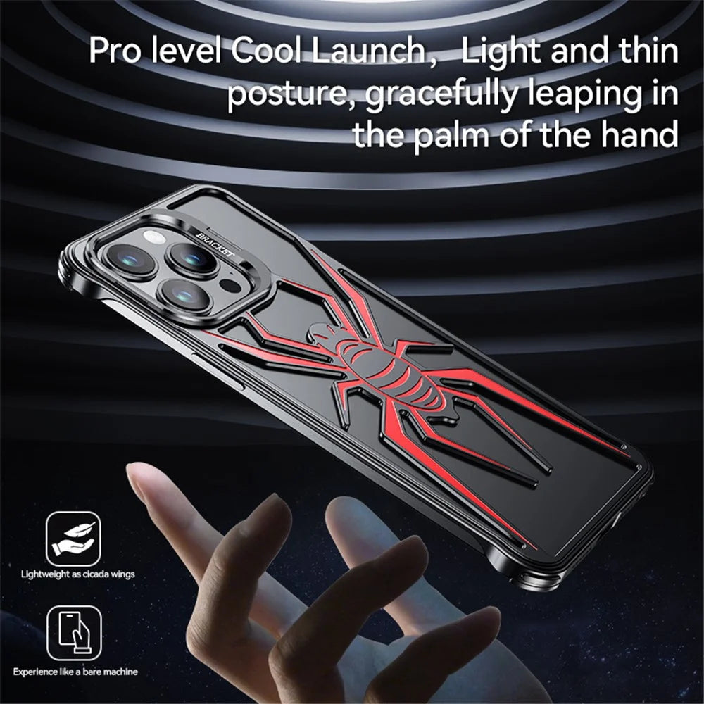 For iPhone 14 Pro Max Spider Design Airbag Case Hollow Out Aluminum Alloy Phone Cover - Red - 2