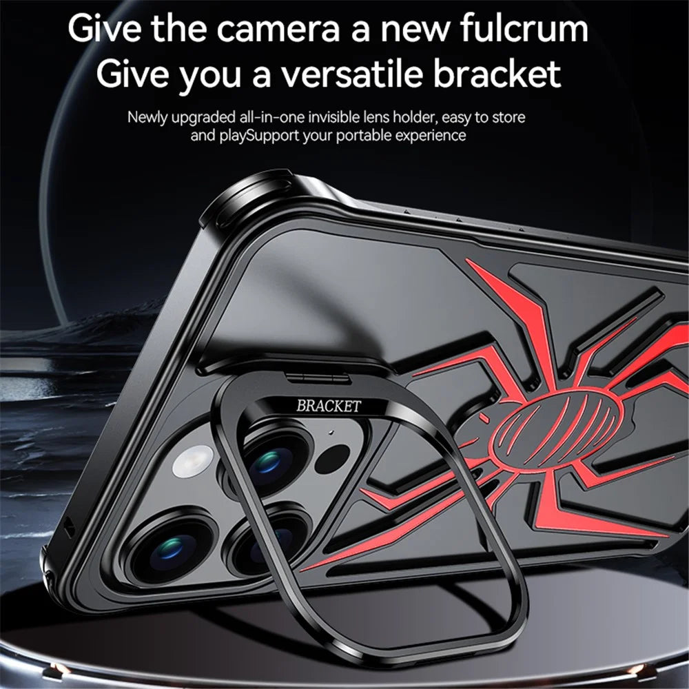 For iPhone 14 Pro Max Spider Design Airbag Case Hollow Out Aluminum Alloy Phone Cover - Red - 4