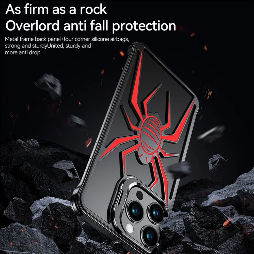 For iPhone 14 Pro Max Spider Design Airbag Case Hollow Out Aluminum Alloy Phone Cover - Red - 5