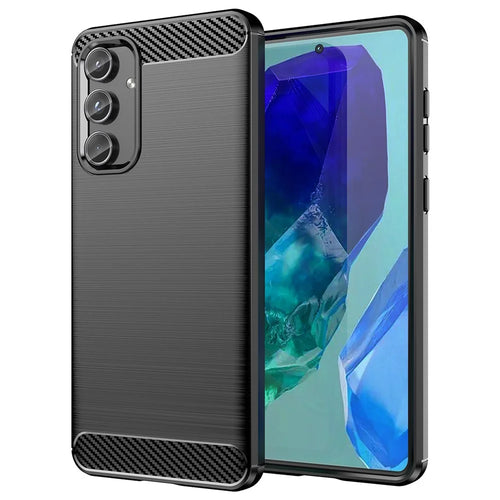 For Samsung Galaxy M55 5G / C55 5G / F55 5G Brushed Phone Case Carbon Fiber Texture Soft TPU Cover - Black - 1
