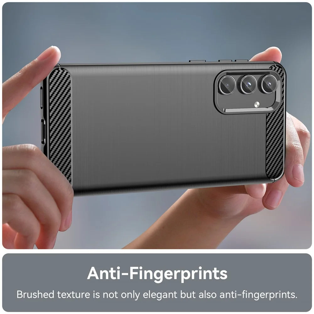 For Samsung Galaxy M55 5G / C55 5G / F55 5G Brushed Phone Case Carbon Fiber Texture Soft TPU Cover - Black - 5