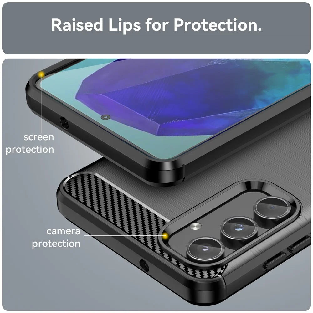 For Samsung Galaxy M55 5G / C55 5G / F55 5G Brushed Phone Case Carbon Fiber Texture Soft TPU Cover - Black - 6