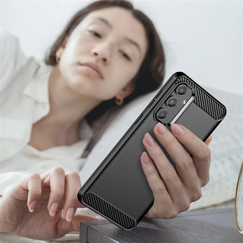 For Samsung Galaxy M55 5G / C55 5G / F55 5G Brushed Phone Case Carbon Fiber Texture Soft TPU Cover - Black - 7