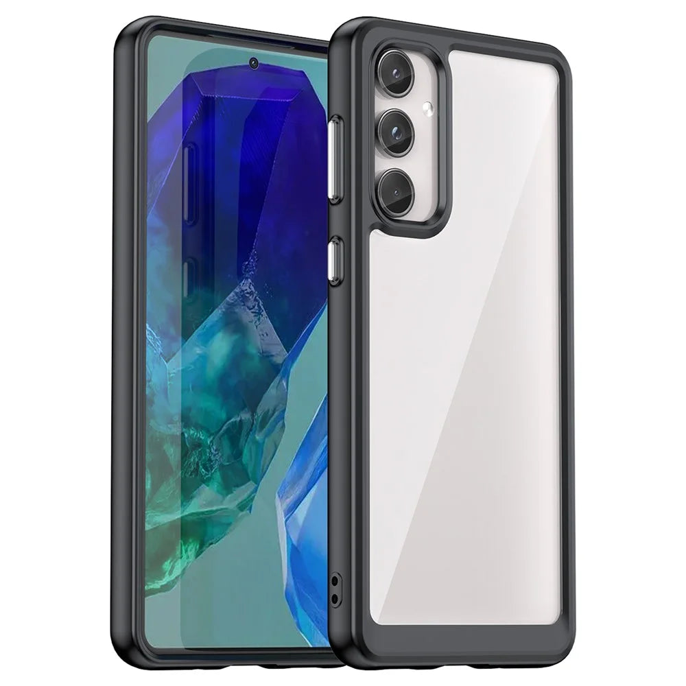 For Samsung Galaxy M55 5G / C55 5G / F55 5G Case TPU Frame Clear Acrylic Protective Phone Cover - Black - 1