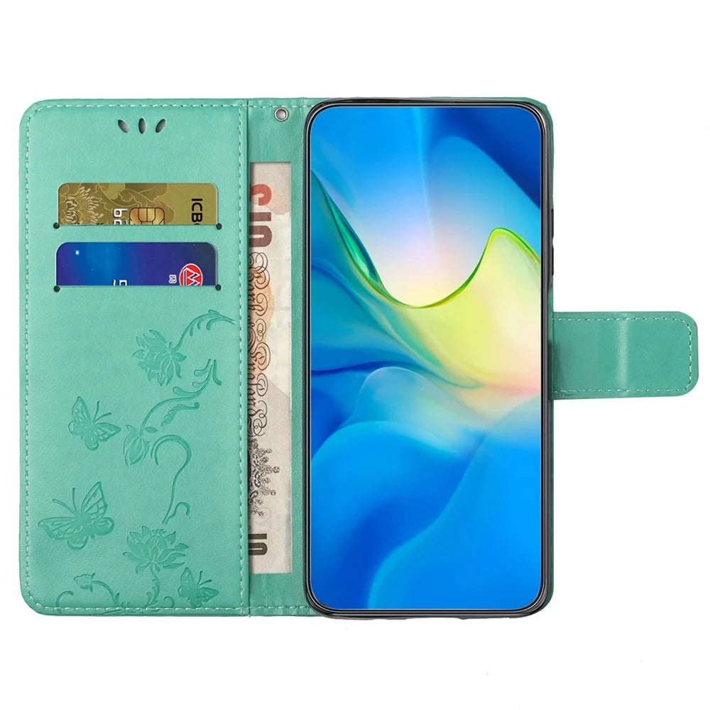 For Samsung Galaxy M15 5G / F15 5G Flip Wallet Case Butterfly Flower Leather Phone Cover - Cyan - 2