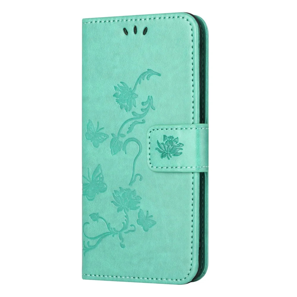 For Samsung Galaxy M15 5G / F15 5G Flip Wallet Case Butterfly Flower Leather Phone Cover - Cyan - 4