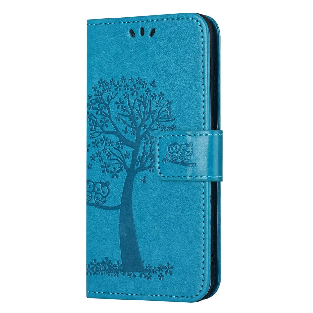 Leather Case for Samsung Galaxy M15 5G / F15 5G , Wallet Phone Cover Imprinted Owl Tree - Blue - 4