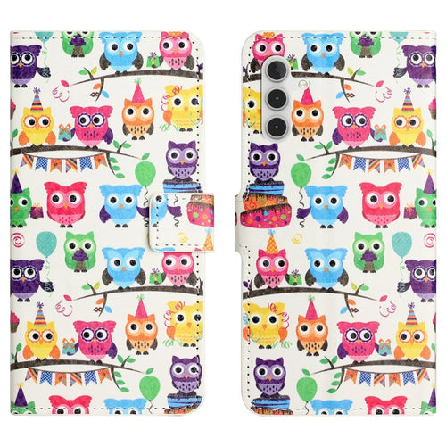 For Samsung Galaxy M15 5G / F15 5G Pattern Printing Case Flip Leather Phone Cover with Wallet - Owls Sticker - 1