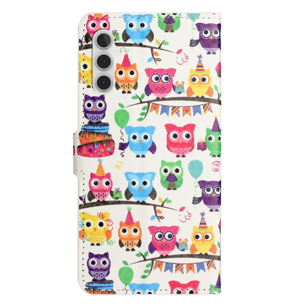 For Samsung Galaxy M15 5G / F15 5G Pattern Printing Case Flip Leather Phone Cover with Wallet - Owls Sticker - 5