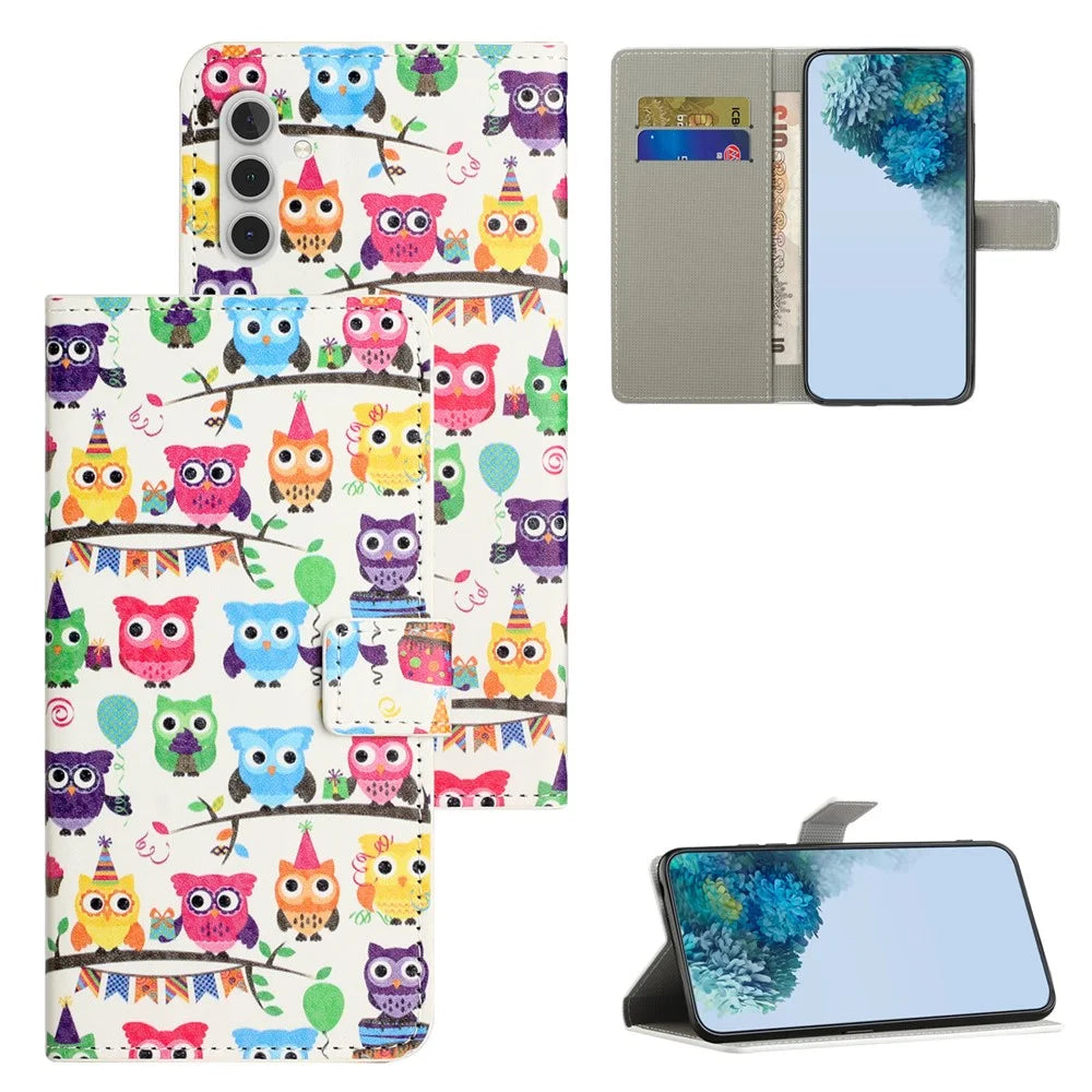 For Samsung Galaxy M15 5G / F15 5G Pattern Printing Case Flip Leather Phone Cover with Wallet - Owls Sticker - 6