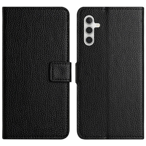 Stand Shell for Samsung Galaxy M15 5G / F15 5G , Wallet Litchi Texture Leather Phone Cover - Black - 1