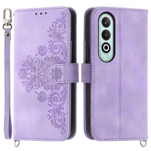 For OnePlus Nord CE4 5G Leather Case Wallet Phone Cover with Hand Strap and Shoulder Strap - Light Purple - 1
