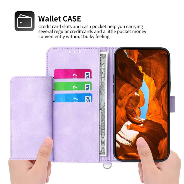 For OnePlus Nord CE4 5G Leather Case Wallet Phone Cover with Hand Strap and Shoulder Strap - Light Purple - 4