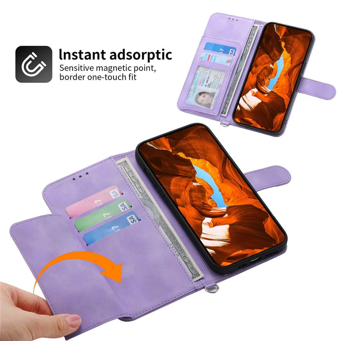 For OnePlus Nord CE4 5G Leather Case Wallet Phone Cover with Hand Strap and Shoulder Strap - Light Purple - 5