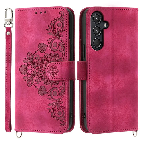 For Samsung Galaxy M55 5G / C55 5G / F55 5G Case Card Slots Wallet Leather Phone Cover with 2 Straps - Wine Red - 1