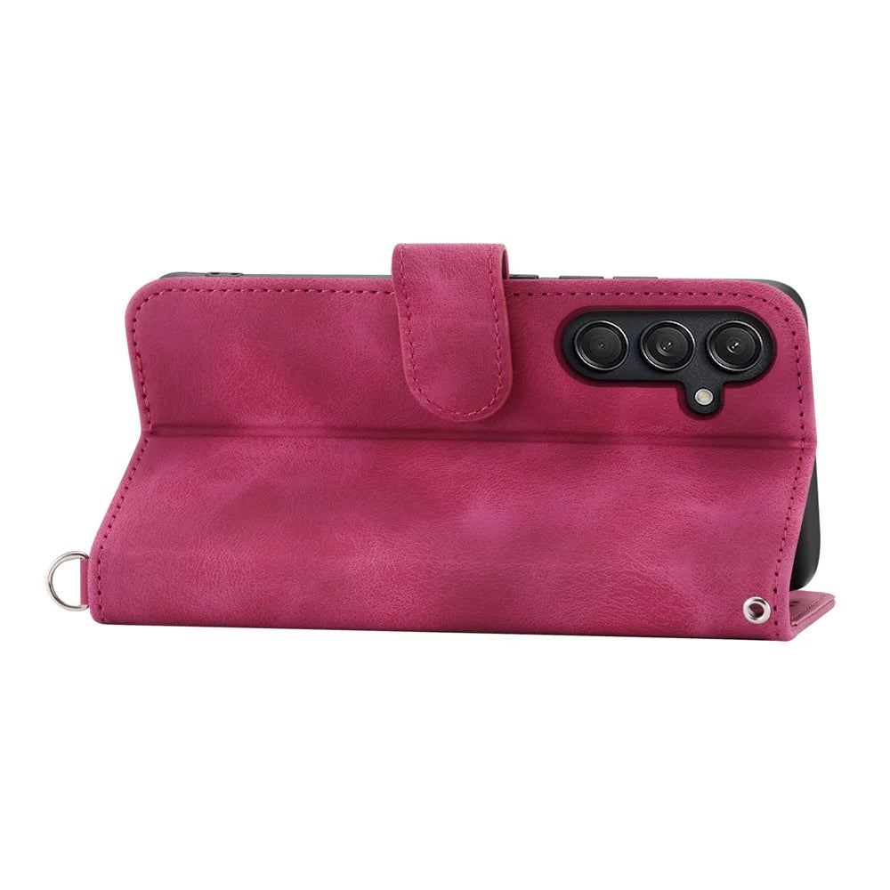 For Samsung Galaxy M55 5G / C55 5G / F55 5G Case Card Slots Wallet Leather Phone Cover with 2 Straps - Wine Red - 2