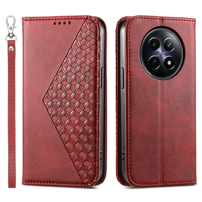 For Realme 12 5G / 12x 5G Case Rhombus Imprinted Leather Cell Phone Cases   - Red - 1
