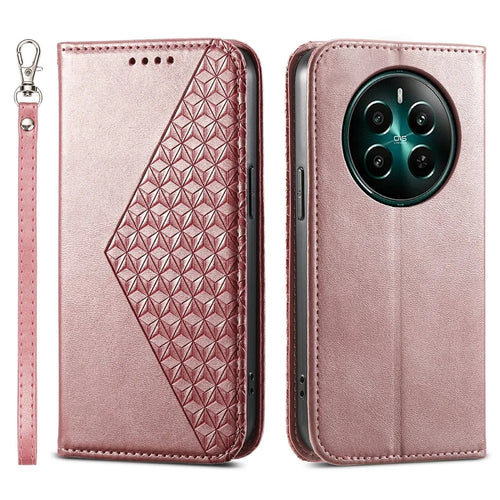 For Realme 12 4G / 12+ 5G / Narzo 70 Pro 5G Wallet Case PU Leather Phone Cover Mobile Accessories   - Rose Gold - 1