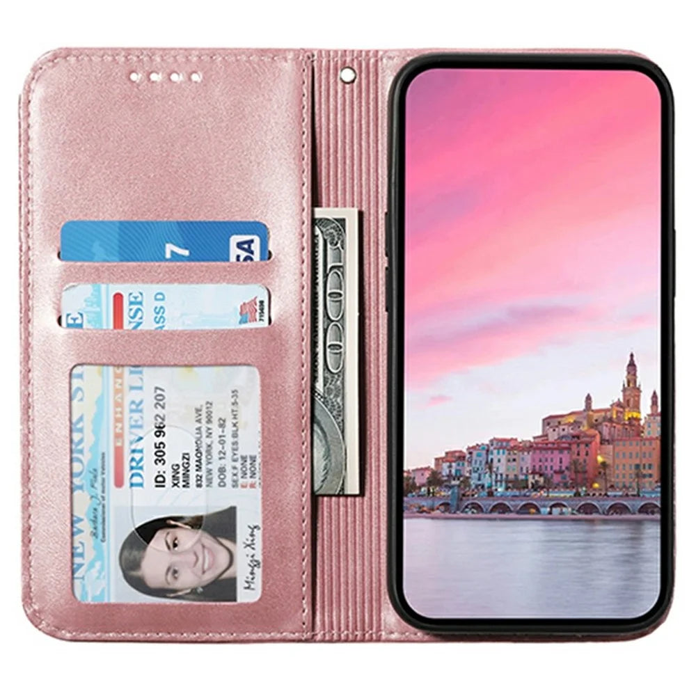 For Realme 12 4G / 12+ 5G / Narzo 70 Pro 5G Wallet Case PU Leather Phone Cover Mobile Accessories   - Rose Gold - 2