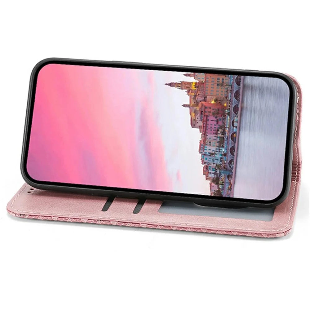 For Realme 12 4G / 12+ 5G / Narzo 70 Pro 5G Wallet Case PU Leather Phone Cover Mobile Accessories   - Rose Gold - 3