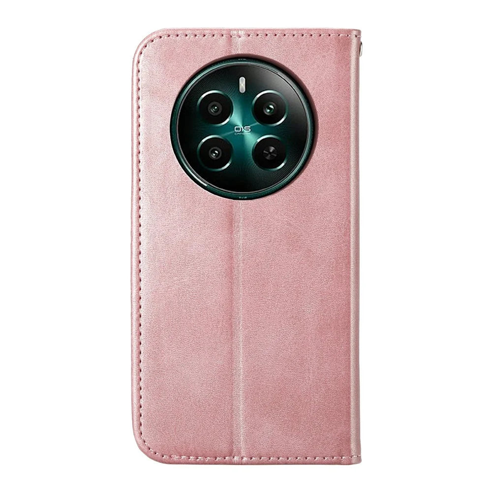 For Realme 12 4G / 12+ 5G / Narzo 70 Pro 5G Wallet Case PU Leather Phone Cover Mobile Accessories   - Rose Gold - 6