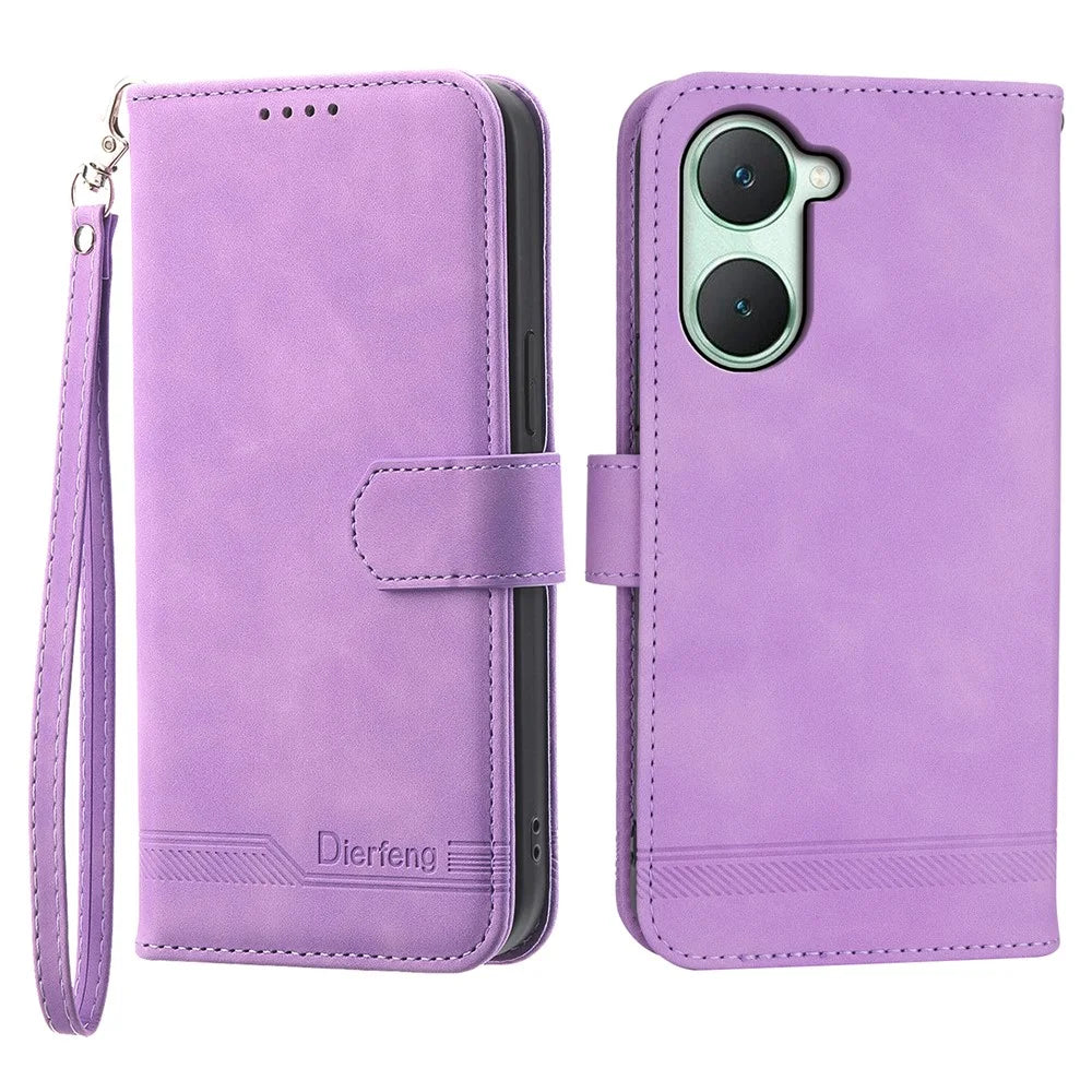 DIERFENG DF-03 Flip Cover for vivo Y03 Shell Lines Imprinted Wallet Stand Mobile Phone Case - Purple - 1